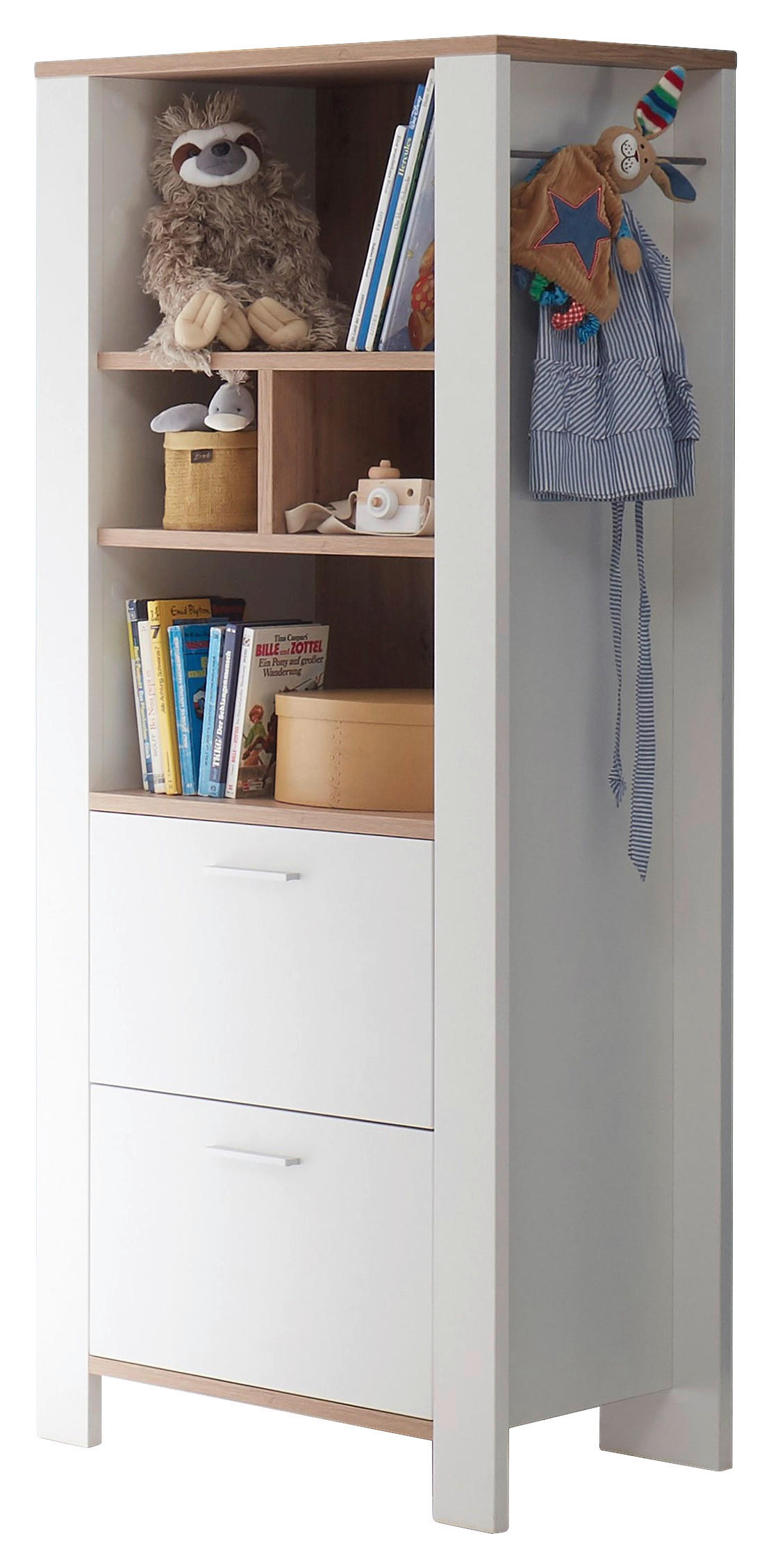 BEISTELLREGAL Adele Weiß, Eiche Artisan  - Edelstahlfarben/Weiß, Basics, Holzwerkstoff/Metall (63/155/44cm)