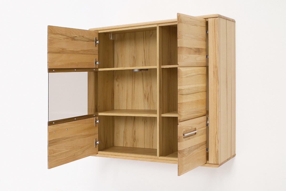 WOHNWAND La Paz  in Buchefarben  303/209/51 cm  - Silberfarben/Buchefarben, Design, Glas/Holz (303/209/51cm) - Livetastic