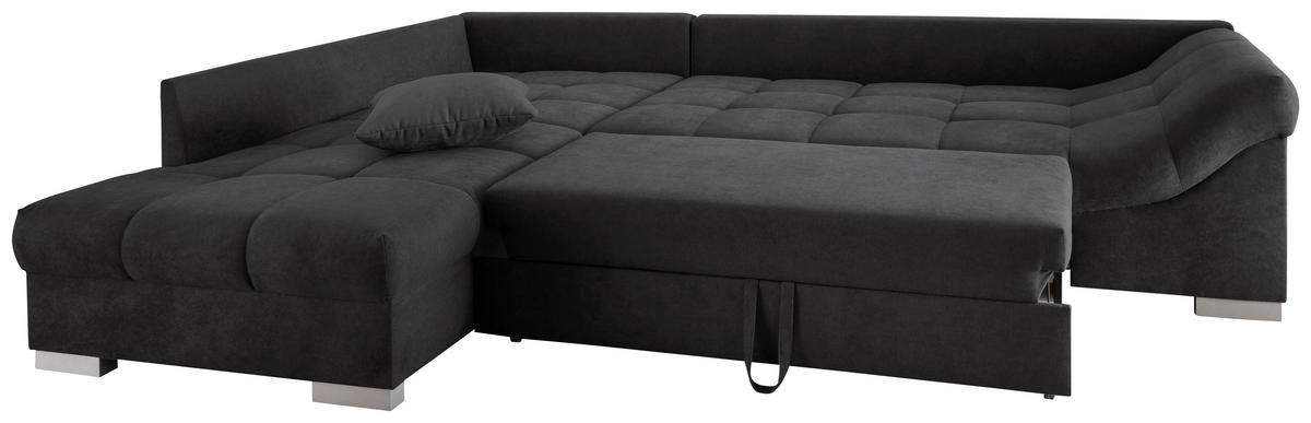 ECKSCHLAFSOFA Schwarz Mikrofaser  - Silberfarben/Schwarz, Design, Holz/Textil (202/298cm) - MID.YOU