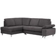 ECKSOFA in Flachgewebe Graubraun  186/255 cm  - Graubraun/Silberfarben, KONVENTIONELL, Holz/Textil (186/255cm) - Cantus
