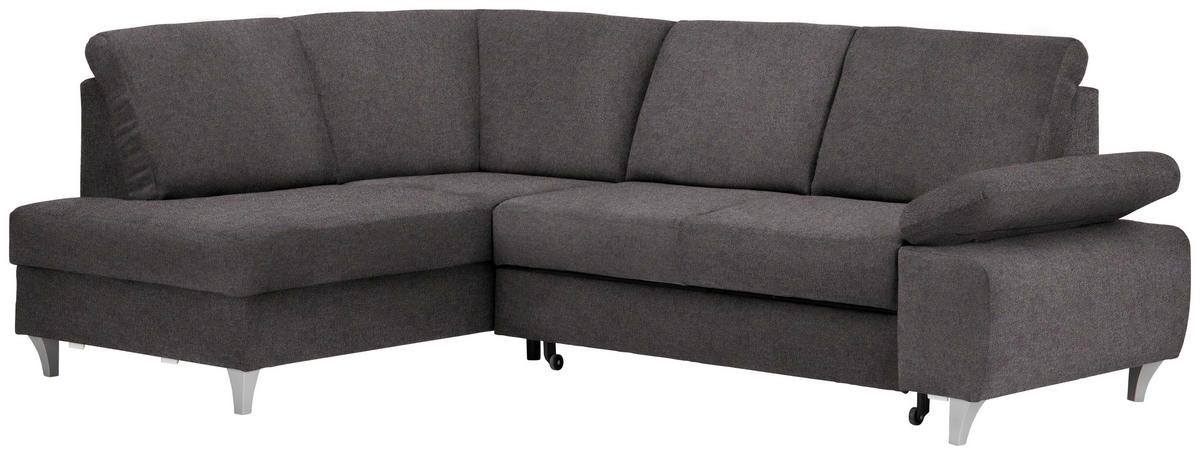 ECKSOFA in Flachgewebe Graubraun  - Graubraun/Silberfarben, Konventionell, Holz/Textil (186/255cm) - Cantus