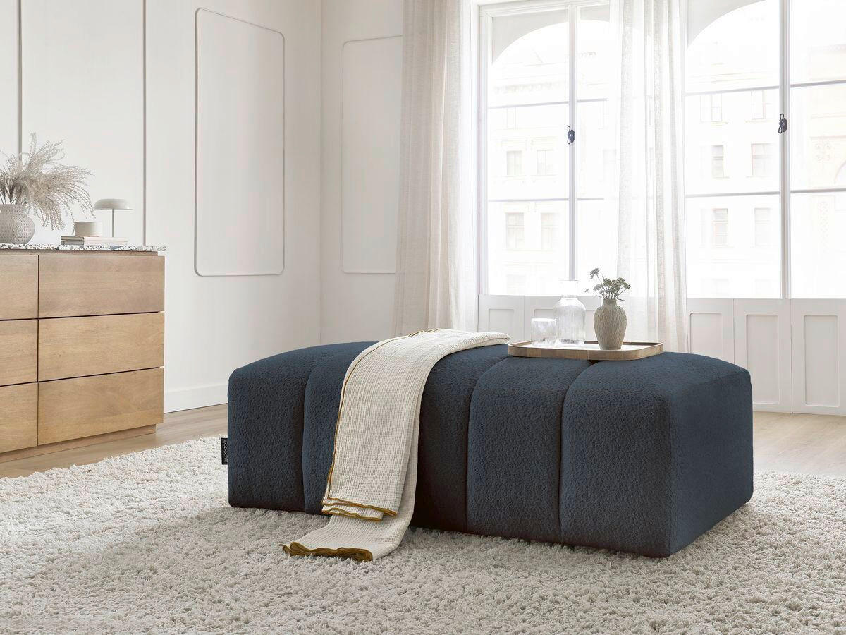 HOCKER ANNECY Bouclé Dunkelblau  - Schwarz/Dunkelblau, MODERN, Kunststoff/Textil (146/45/68cm)