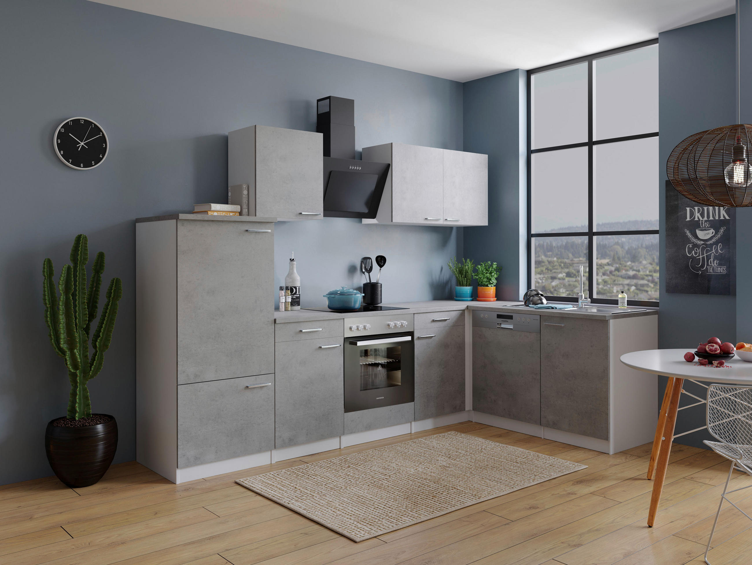 HÖRNKÖK  i grå, vit  - stålfärgad/vit, Basics, metall/trämaterial (280/172cm) - Respekta