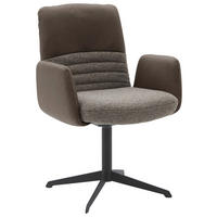 ARMLEHNSTUHL  Lederauswahl, Stoffauswahl, inklusive Armlehnen, Sitzfläche 180° drehbar Flachgewebe Echtleder  - Dunkelbraun/Graubraun, Design, Leder/Textil (64/93/69cm) - Dieter Knoll
