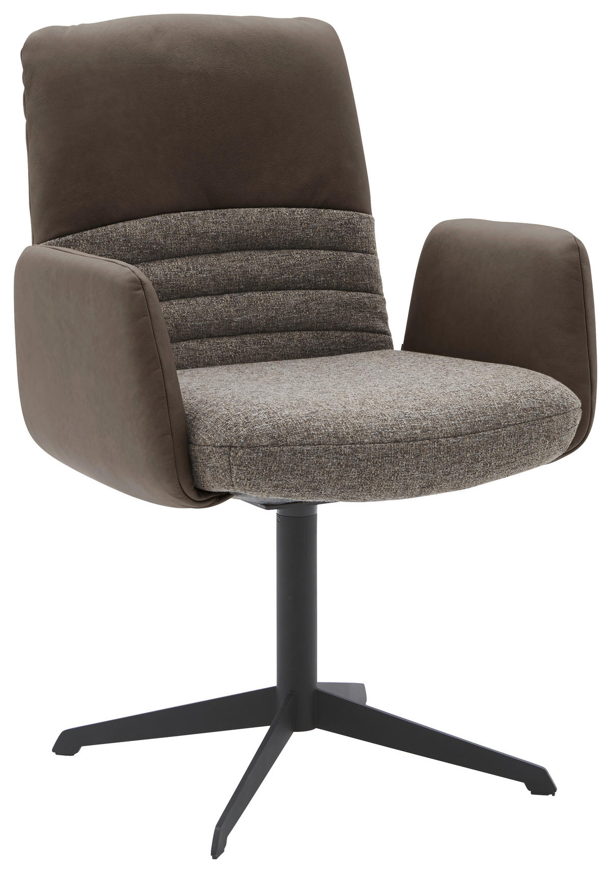 ARMLEHNSTUHL  Lederauswahl, Stoffauswahl, inklusive Armlehnen, Sitzfläche 180° drehbar Flachgewebe Echtleder  - Dunkelbraun/Graubraun, Design, Leder/Textil (64/93/69cm) - Dieter Knoll