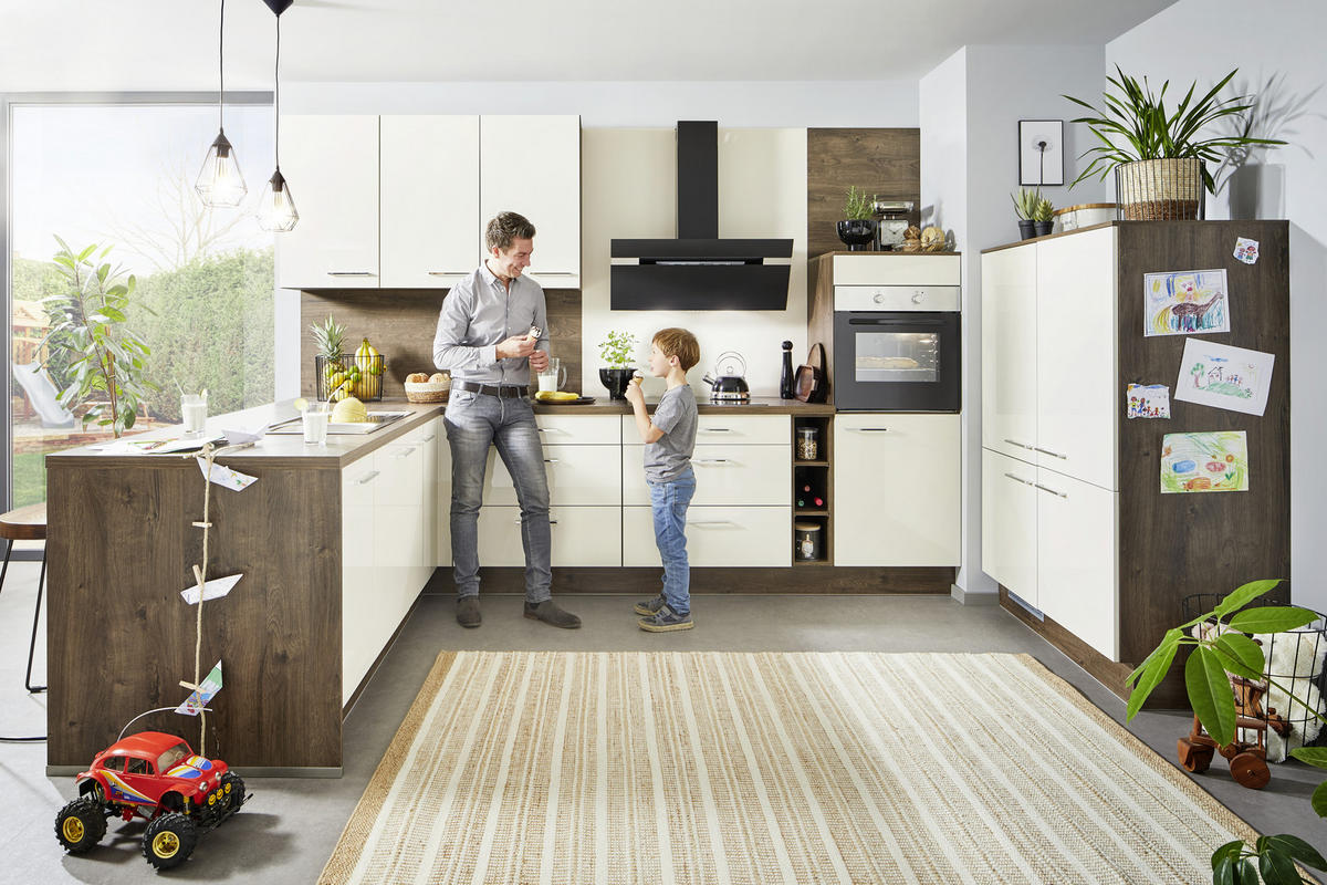 EINBAUKÜCHE VE405 - Eichefarben/Magnolie, Design, Holzwerkstoff - Venda
