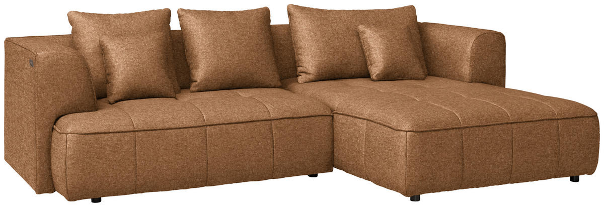 ECKSOFA Webstoff Cognac  - Cognac/Schwarz, Design, Kunststoff/Textil (288/188cm) - Welnova