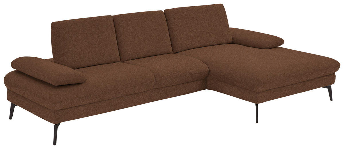 ECKSOFA in Chenille, Mikrofaser Braun  299/157 cm  - Schwarz/Braun, Design, Textil/Metall (299/157cm) - Dieter Knoll