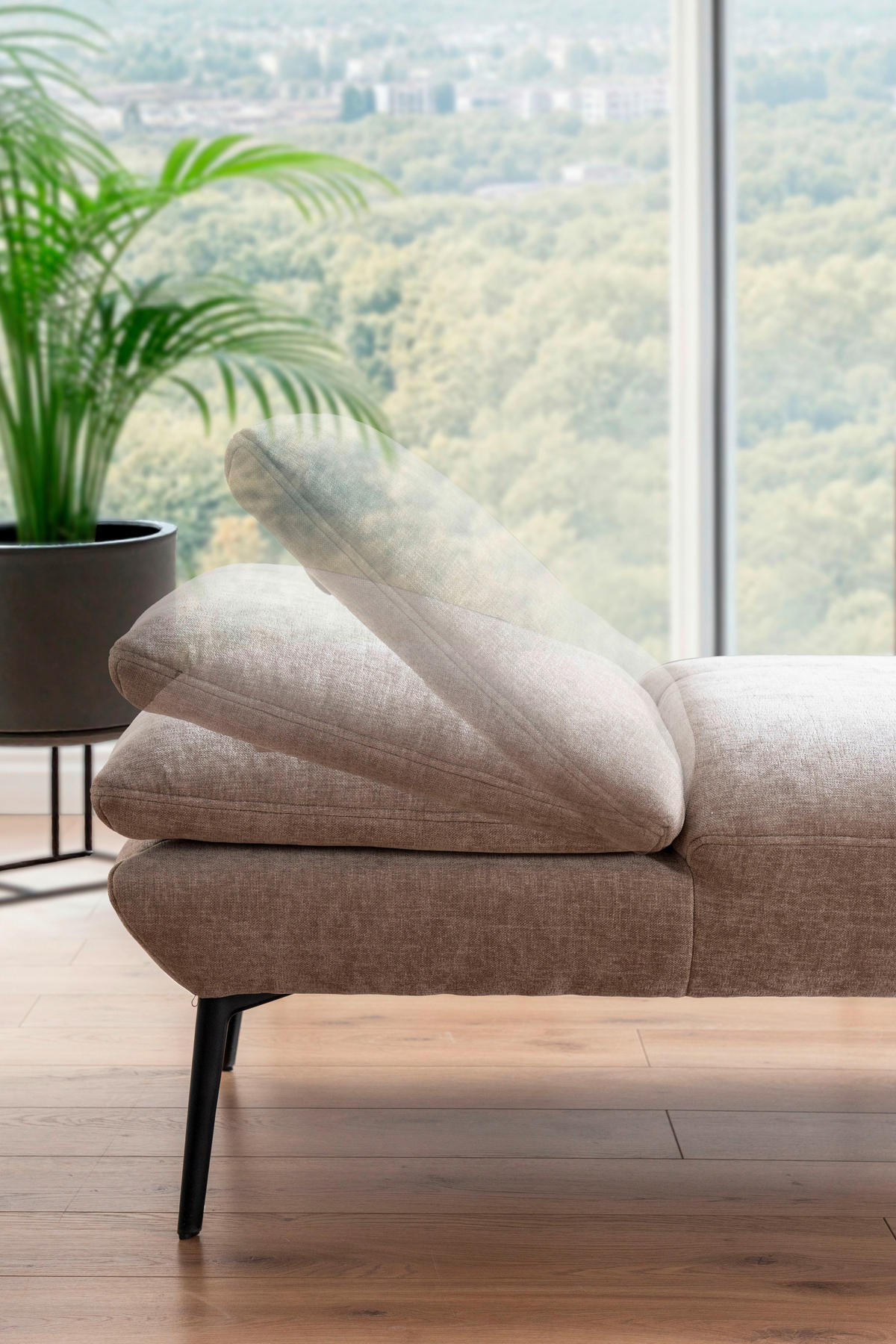 ECKSOFA Taupe Chenille Rücken echt, Sitztiefenverstellung  - Taupe/Schwarz, Design, Textil/Metall (190/320cm) - Moderano