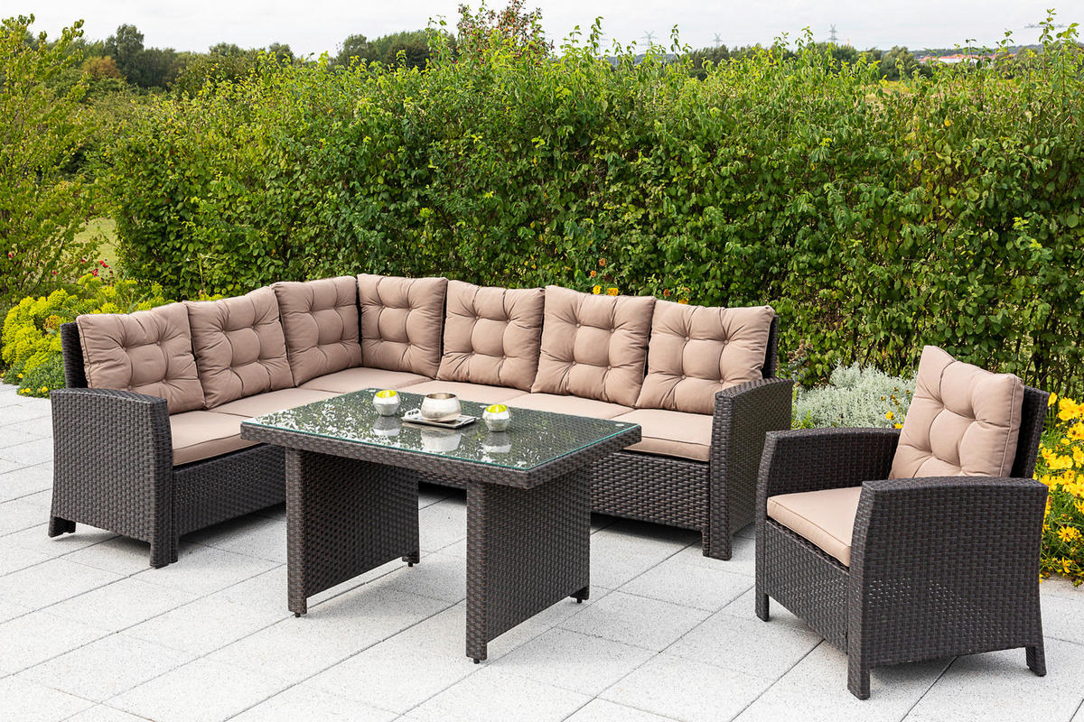 GARTENSET 3-teilig  - Beige/Braun, MODERN, Kunststoff/Metall - Gardenson