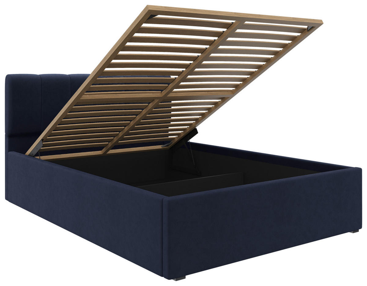 POLSTERBETT Lattenrost, Bettkasten Dunkelblau 140/200 cm  - Schwarz/Naturfarben, Design, Holz/Kunststoff (140/200cm) - Stylife