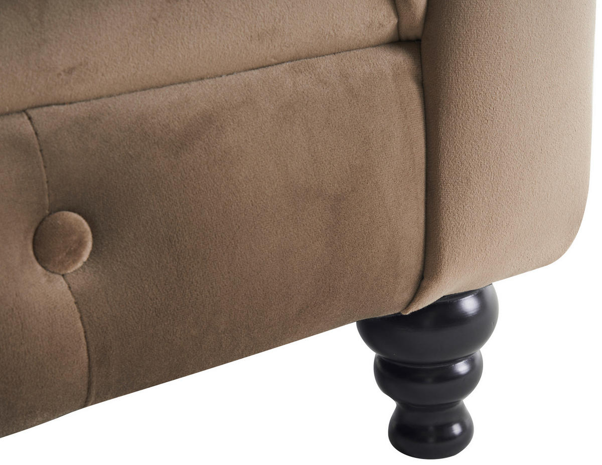 CHESTERFIELD-SOFA Samt Schwarz, Taupe  - Taupe/Schwarz, Trend, Holz/Textil (165/73/87cm) - Xora