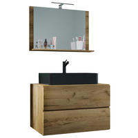 BADEZIMMER 3-teilig  in 81 cm  - Honigeiche/Schwarz, Modern, Glas/Keramik (81cm) - MID.YOU