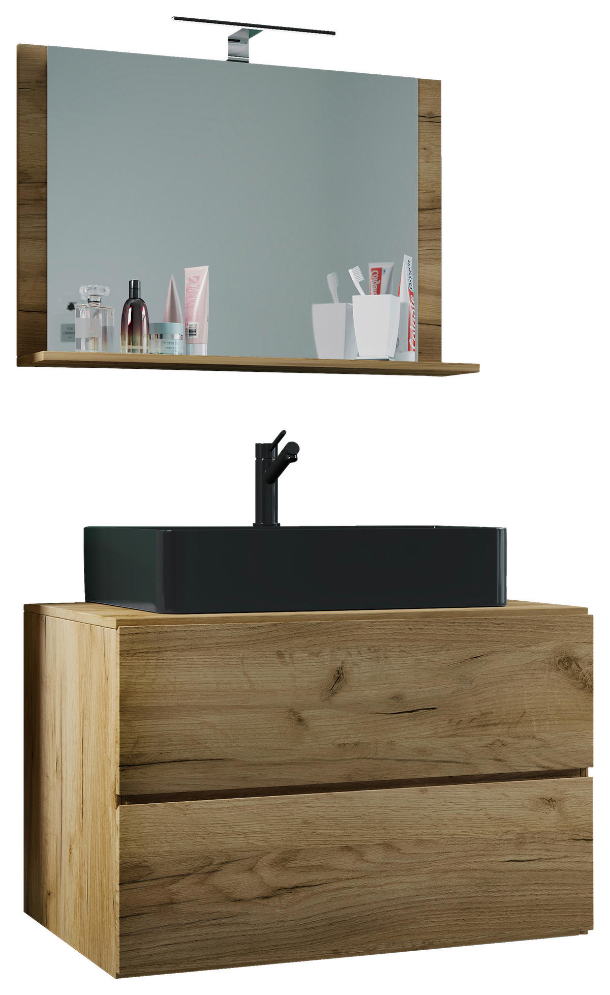 BADEZIMMER 3-teilig  in 81 cm  - Honigeiche/Schwarz, Modern, Glas/Keramik (81cm) - MID.YOU