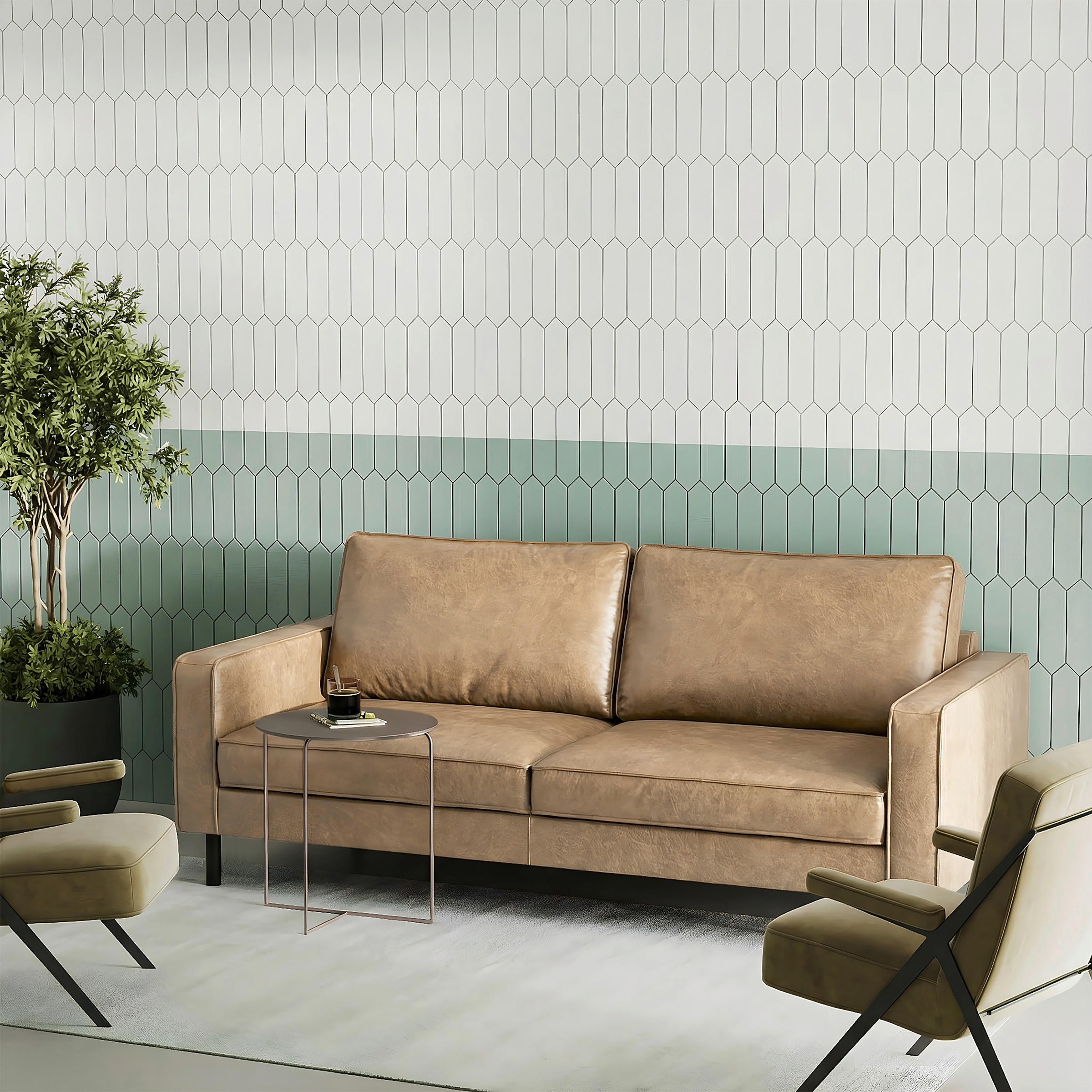 2-SITZER-SOFA Sandfarben Echtleder Lederlook  - Sandfarben, Design, Leder/Textil (148/85/92cm) - Livetastic