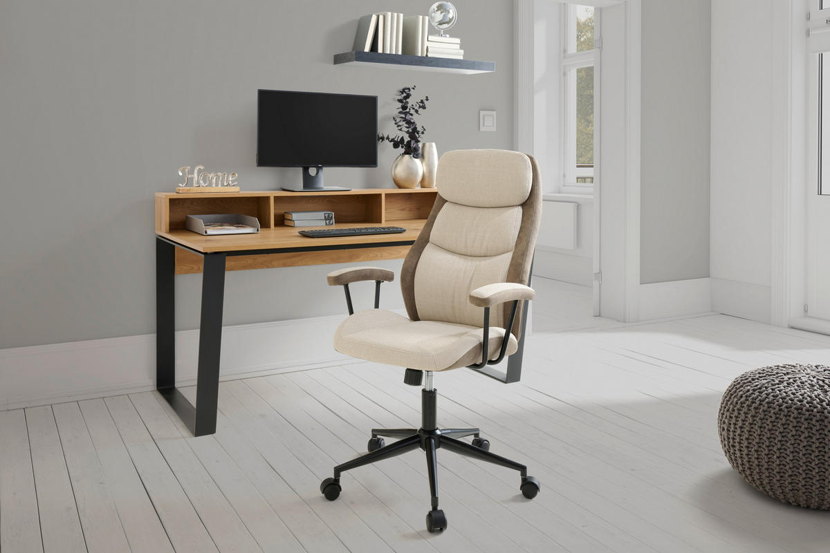 OTOČNÁ STOLIČKA, tkaná textília, béžová - čierna/béžová, Modern, kov/textil (64/103-113/66cm) - MID.YOU