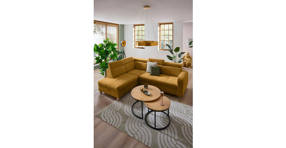 ECKSOFA inkl. Funktionen Senfgelb Samt - Senfgelb, Natur, Holz/Textil (206/261cm) - Venda