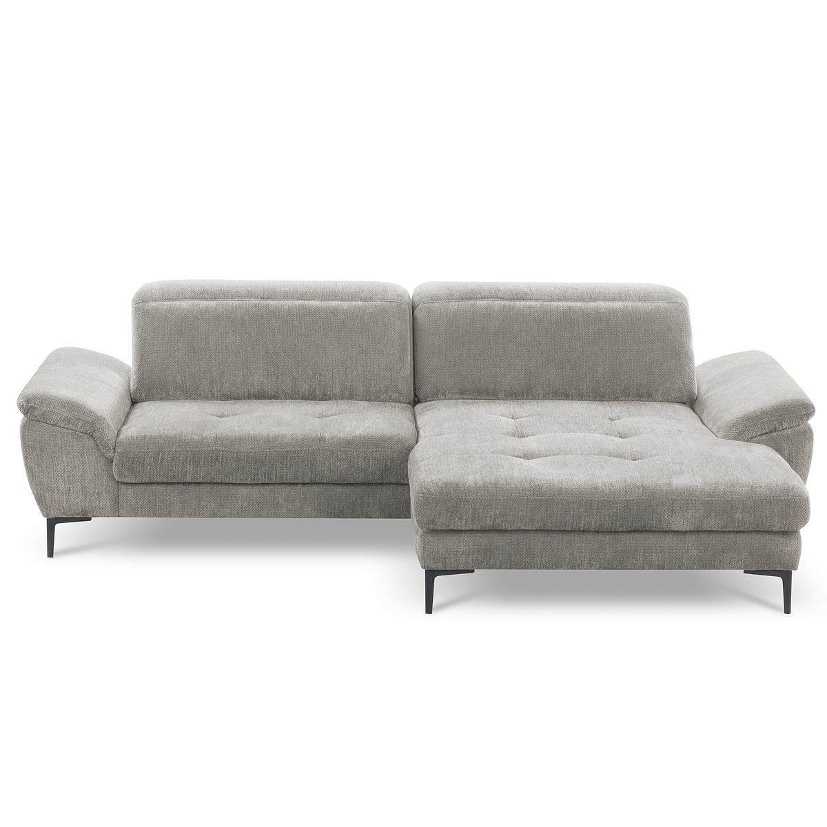ECKSOFA PRADO Greige Webstoff Bettkasten, Kopfteilverstellung, Sitztiefenverstellung  - Greige/Schwarz, Design, Textil/Metall (268/195cm) - Livetastic