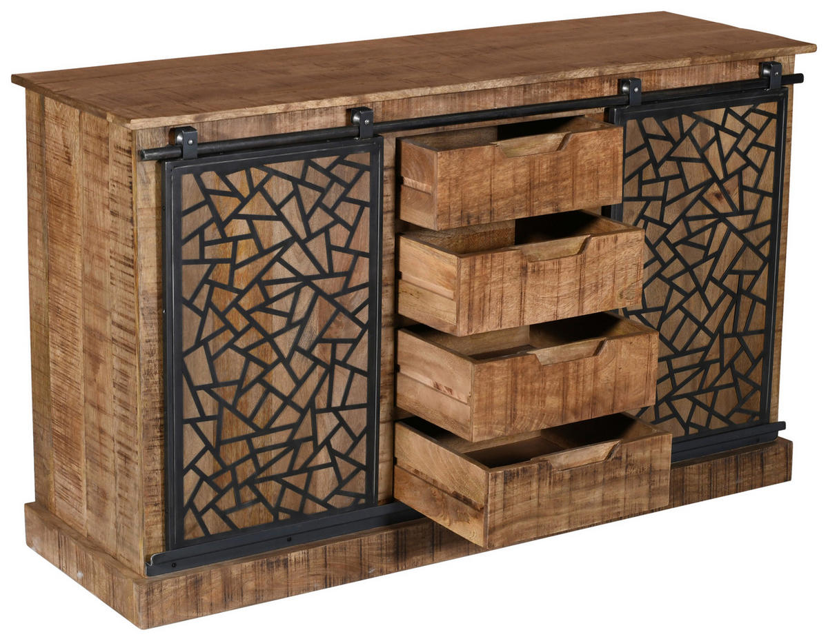 KOMMODE  in 140/85/45 cm  - Schwarz/Naturfarben, Natur, Holz/Metall (140/85/45cm) - MID.YOU