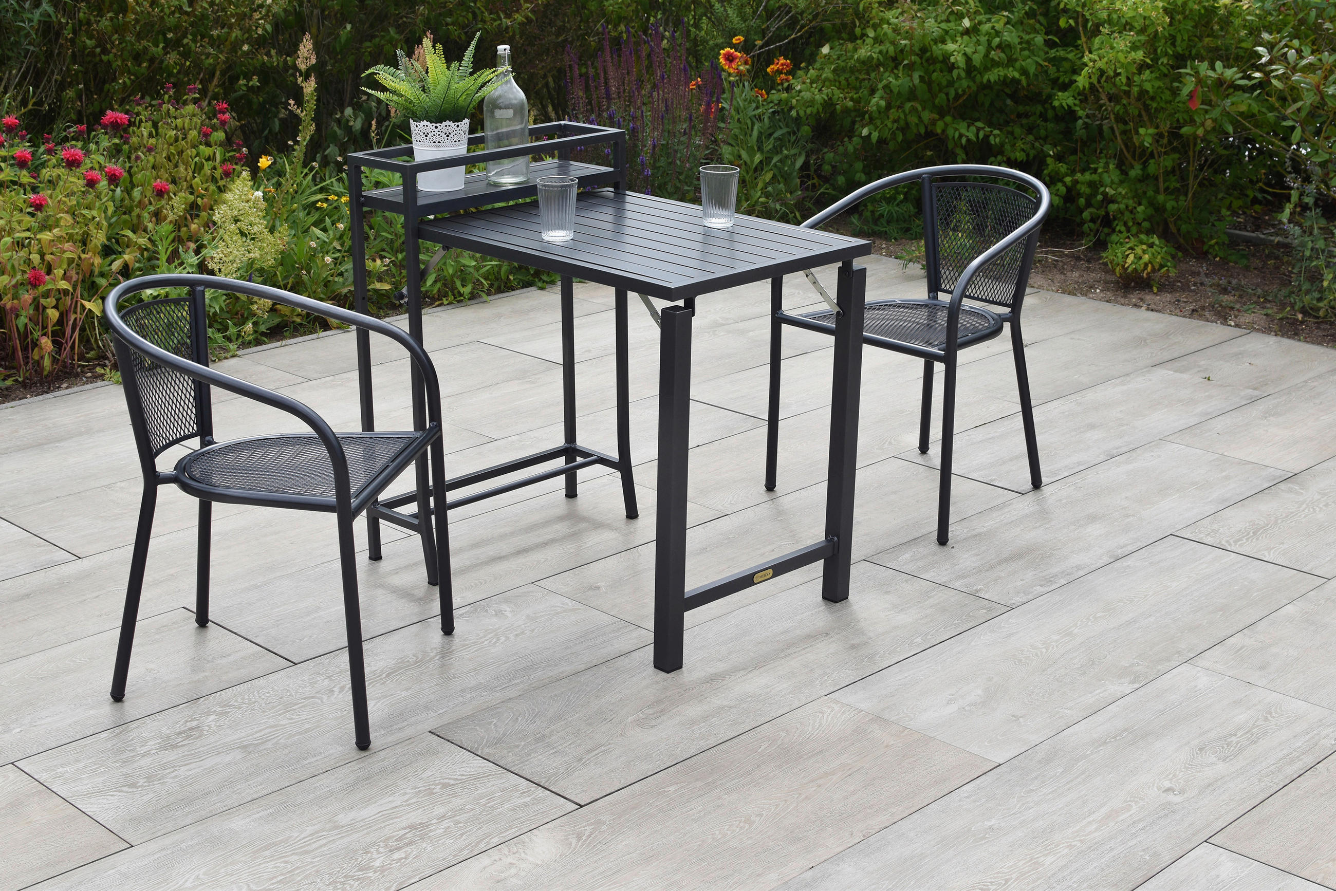 BALKONSET  3-teilig  - Graphitfarben, KONVENTIONELL, Metall - Gardenson