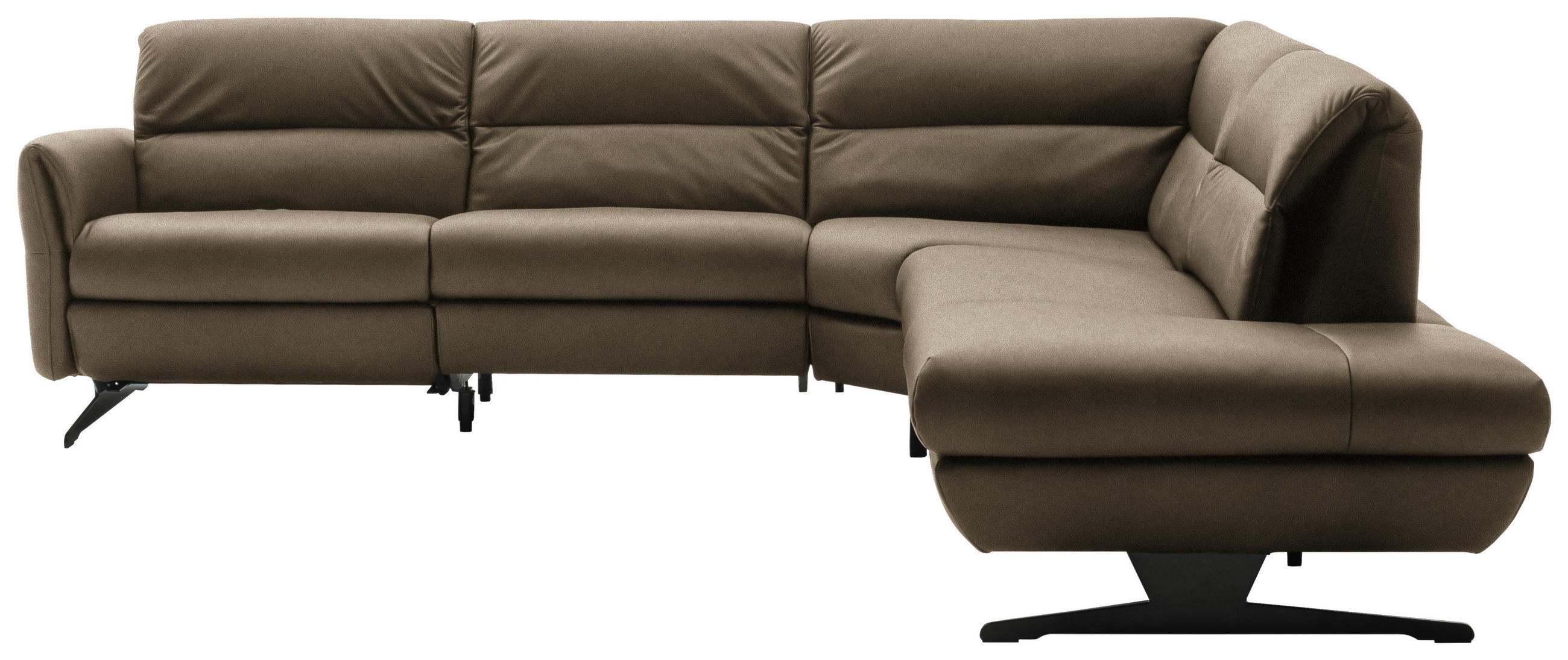 ECKSOFA Hellbraun Echtleder  - Hellbraun/Schwarz, Design, Leder/Metall (286/258cm) - Schöner Wohnen