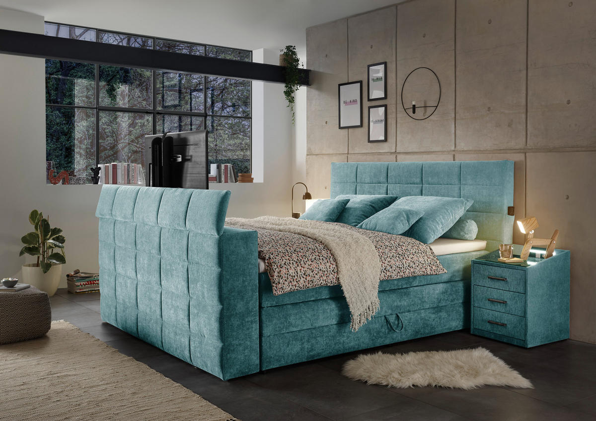 BOXSPRING-ÁGY 180/200 cm  olajkék  - olajkék, Konventionell, textil (180/200cm) - Carryhome