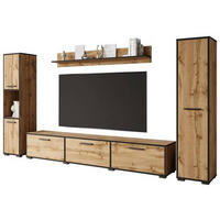 WOHNWAND 4-teilig  in Eiche Wotan 240/130/31 cm  - Eiche Wotan/Schwarz, Basics, Holzwerkstoff/Kunststoff (240/130/31cm) - MID.YOU