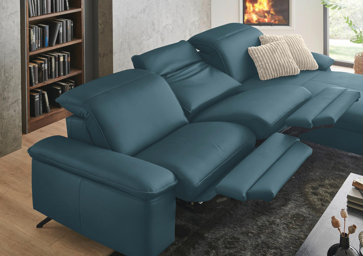 ECKSOFA  Echtleder Blau  - Blau/Schwarz, Design, Leder/Metall (307/169cm) - Beldomo Premium