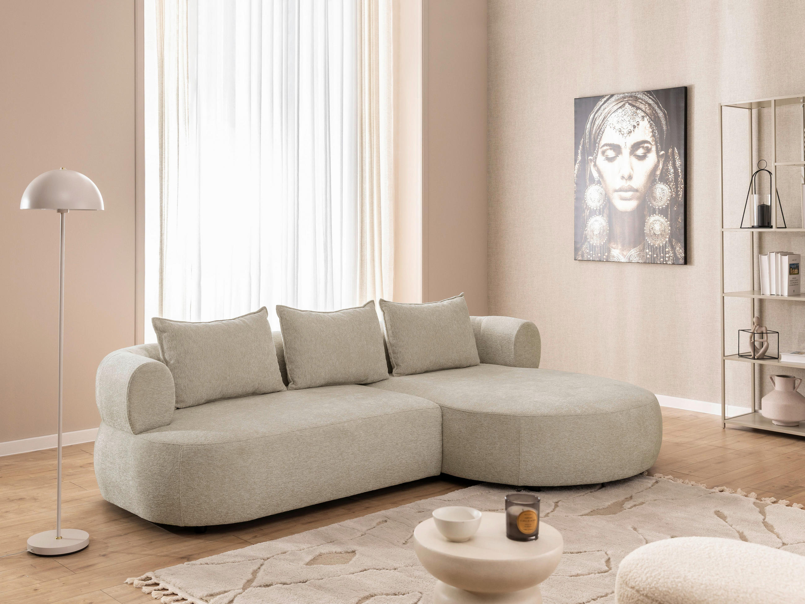 ECKSOFA in Chenille Beige 256/156 cm - Beige/Schwarz, Design, Kunststoff/Textil (256/156cm) - Livetastic