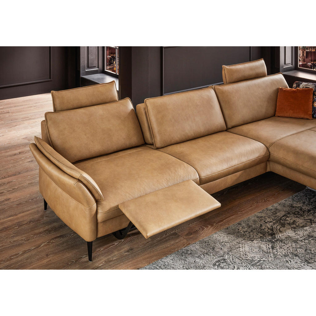 Thumbnail - Hukla Ecksofa, Olivgrün, Leder, Echtleder, Longlife-Leder, Semi-Anilinleder, 4-Sitzer, Ottomane links, L-Form, 334x172 c...