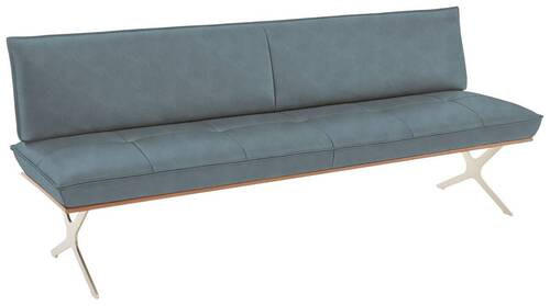 SITZBANK 214/88/66 cm Echtleder Edelstahlfarben, Graublau Nussbaum furniert Metall  - Edelstahlfarben/Graublau, Design, Leder/Holz (214/88/66cm) - Koinor