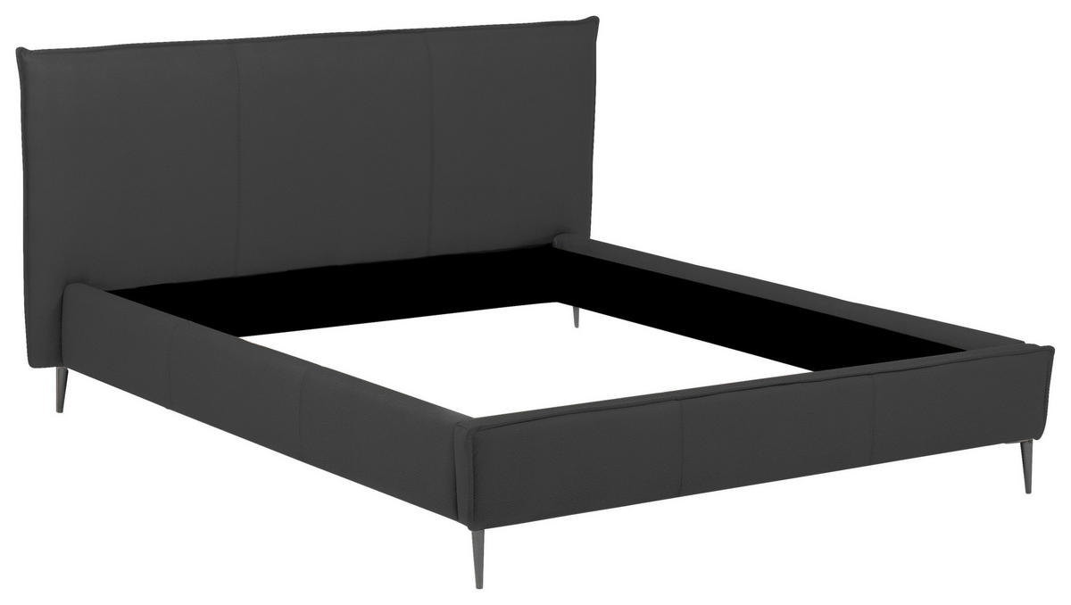 POLSTERBETT 140/200 cm,  in Anthrazit, gepolstertes Kopfteil,  - Anthrazit/Schwarzchrom, KONVENTIONELL, Leder/Metall (140/200cm) - Esposa