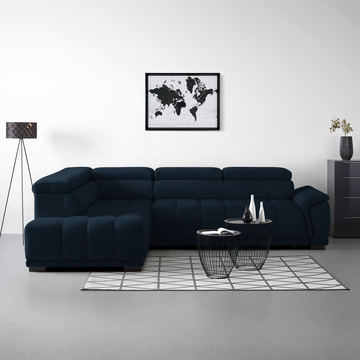 HÖRNSOFFA i chenille, vävt tyg mörkblå  - svart/mörkblå, Modern, textil/plast (106/283cm) - MID.YOU