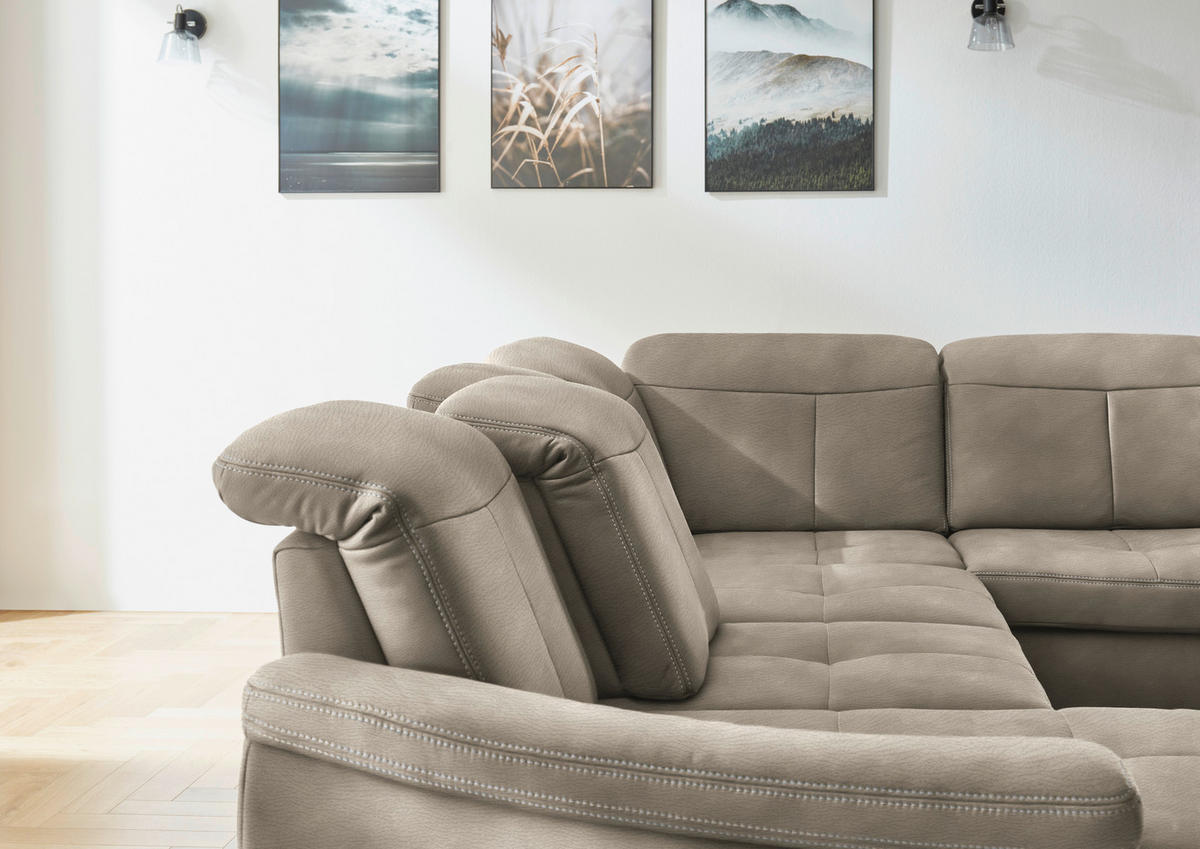 WOHNLANDSCHAFT in Mikrofaser Naturfarben  - Wildeiche/Beige, Konventionell, Holz/Textil (185/343/243cm) - Voleo