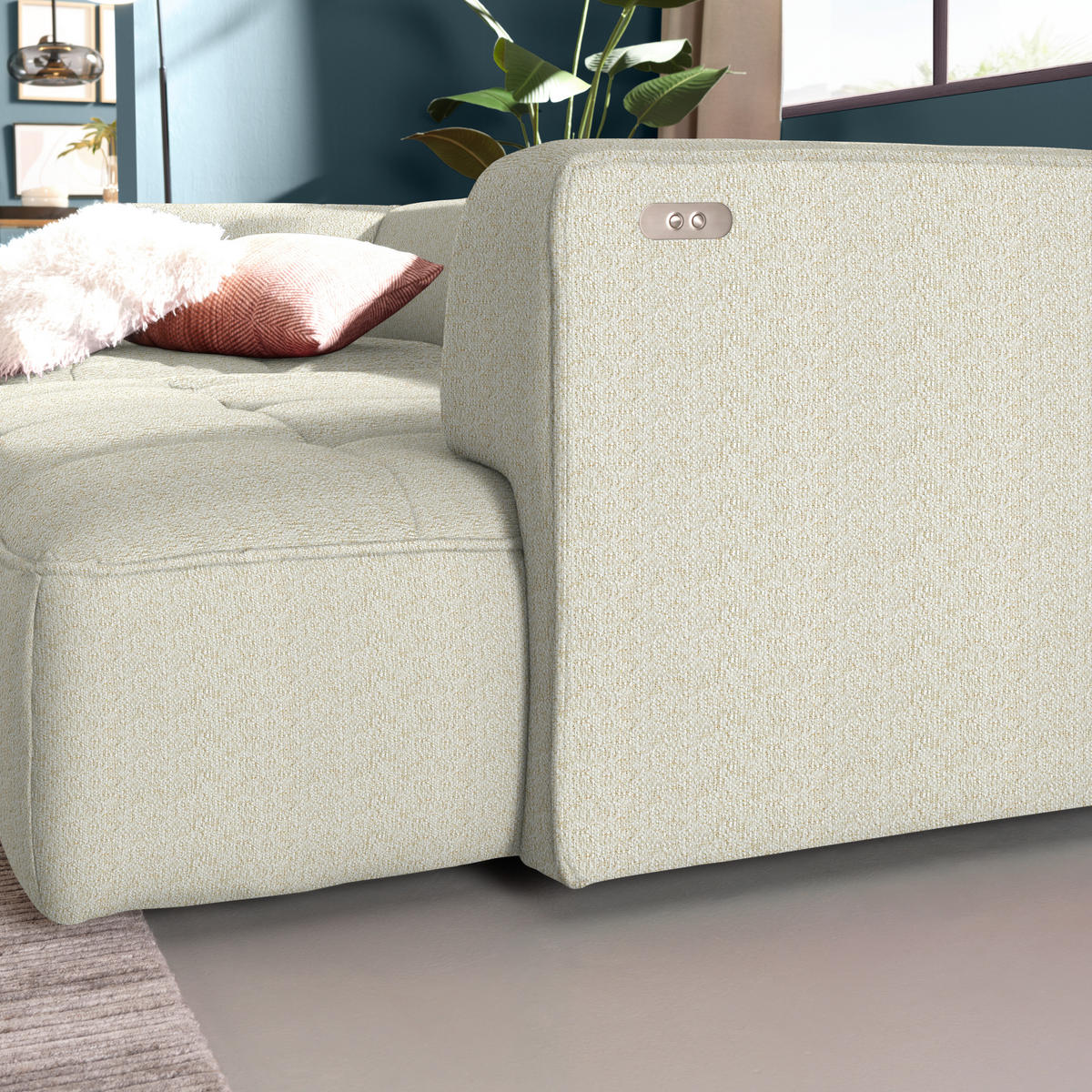 ECKSOFA Webstoff Creme  - Creme/Schwarz, Design, Kunststoff/Textil (188/288cm) - Welnova