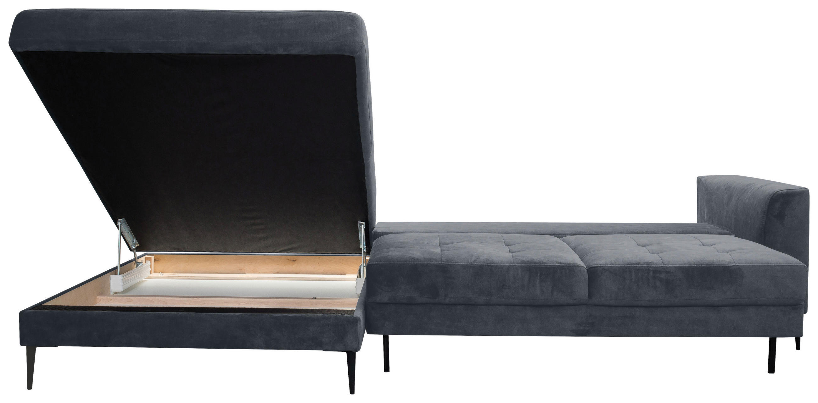 ECKSCHLAFSOFA  mit Bettkasten erhältlich, Stoffauswahl, Schlafen auf Sitzhöhe, Bettfunktion erhältlich, Hocker erhältlich Mikrofaser Blaugrau  - Blaugrau/Schwarz, MODERN, Textil (168/280cm) - Trendmanufaktur