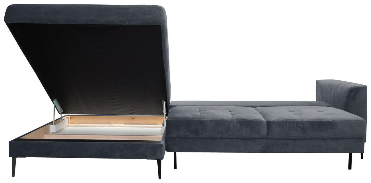 ECKSCHLAFSOFA  mit Bettkasten erhältlich, Stoffauswahl, Schlafen auf Sitzhöhe, Bettfunktion erhältlich, Hocker erhältlich Mikrofaser Blaugrau  - Blaugrau/Schwarz, MODERN, Textil (168/280cm) - Trendmanufaktur