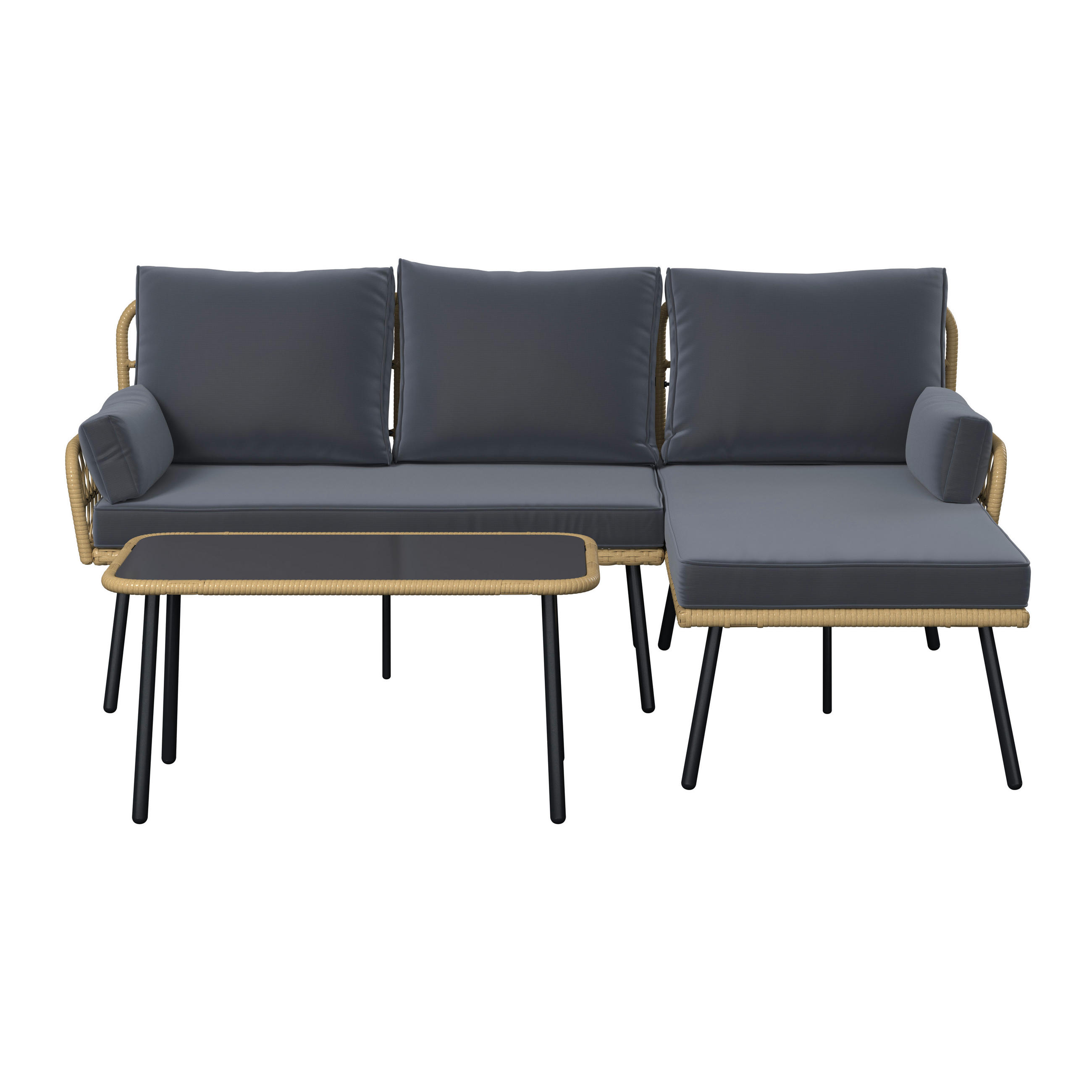LOUNGEGARNITUR Stahl  - Dunkelgrau/Schwarz, MODERN, Glas/Kunststoff (187,5/79/135cm) - Ambia Garden
