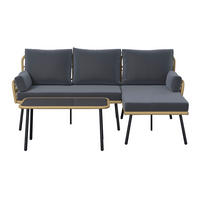 LOUNGEGARNITUR Stahl  - Dunkelgrau/Schwarz, MODERN, Glas/Kunststoff (187,5/79/135cm) - Ambia Garden