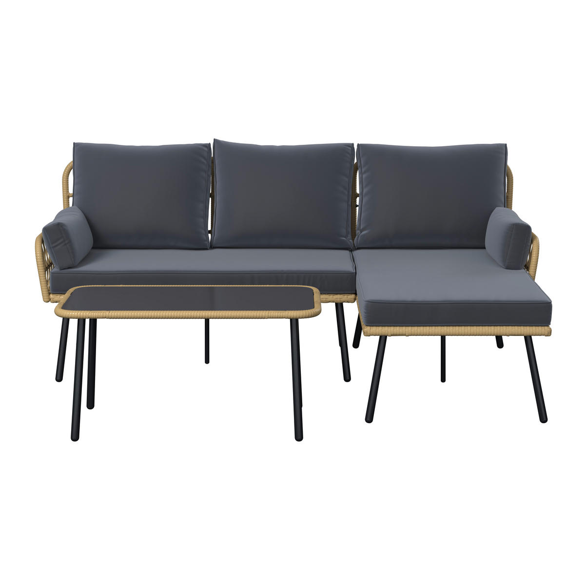 LOUNGEGARNITUR Stahl  - Dunkelgrau/Schwarz, MODERN, Glas/Kunststoff (187,5/79/135cm) - Ambia Garden