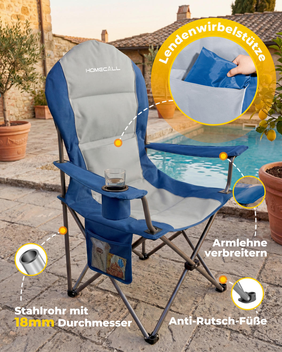CAMPINGSESSEL - Blau/Silberfarben, Basics, Textil/Metall (84/110/60cm) - Modante