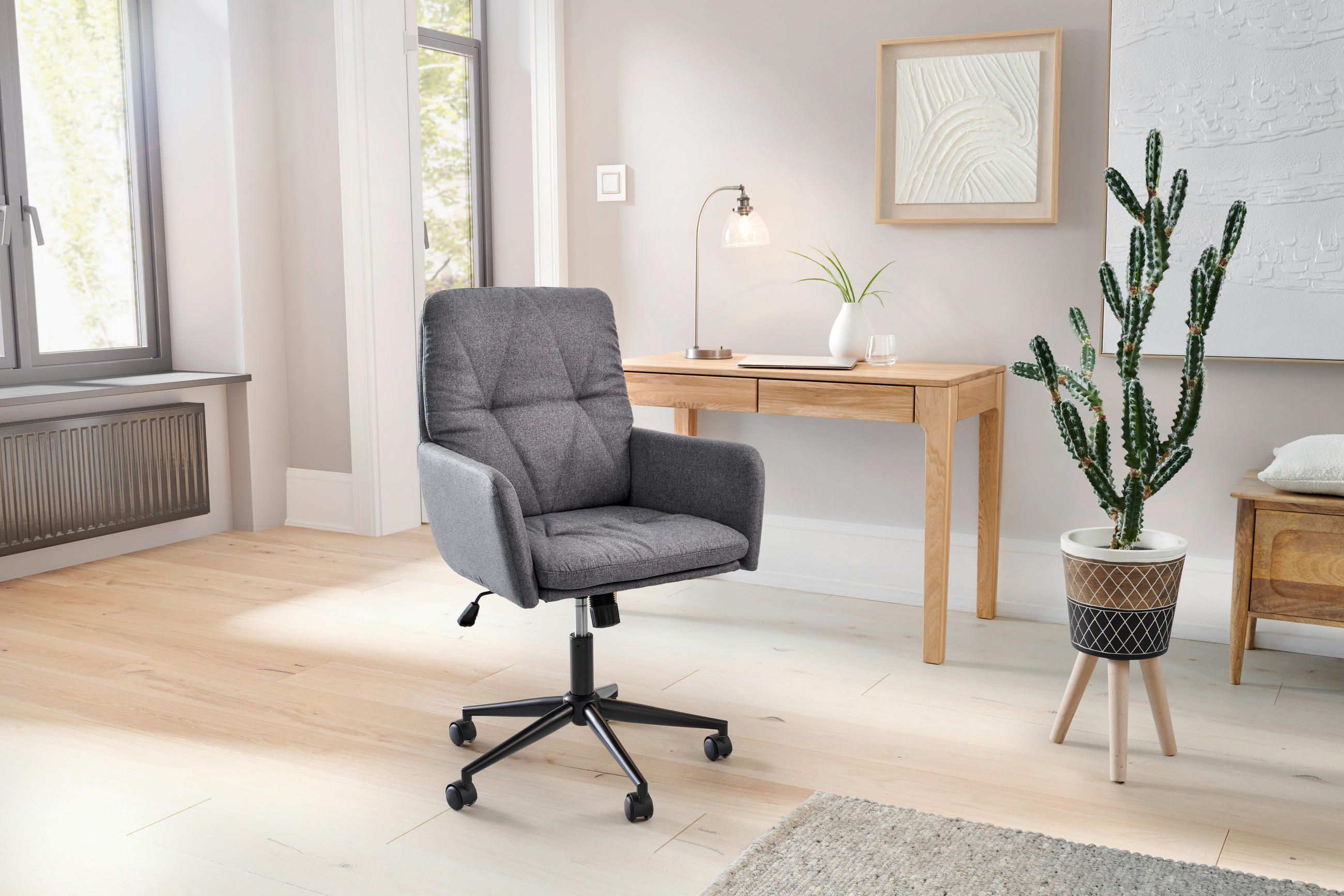 DREHSTUHL Webstoff Grau, Schwarz  - Schwarz/Grau, Design, Textil/Metall (61/92-102/65cm) - Livetastic