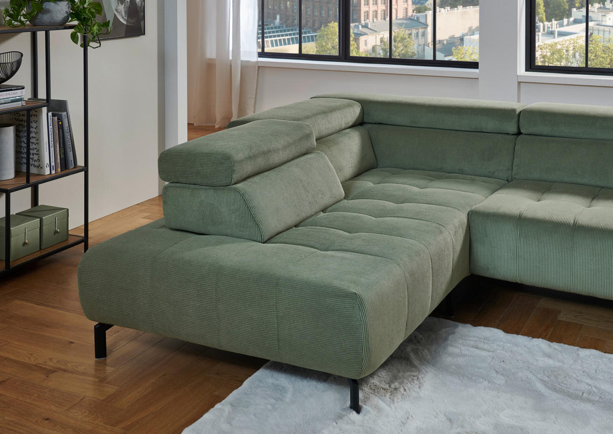 ECKSOFA Waldgrün Cord  - Waldgrün/Schwarz, Design, Textil/Metall (214/261cm) - Beldomo Style