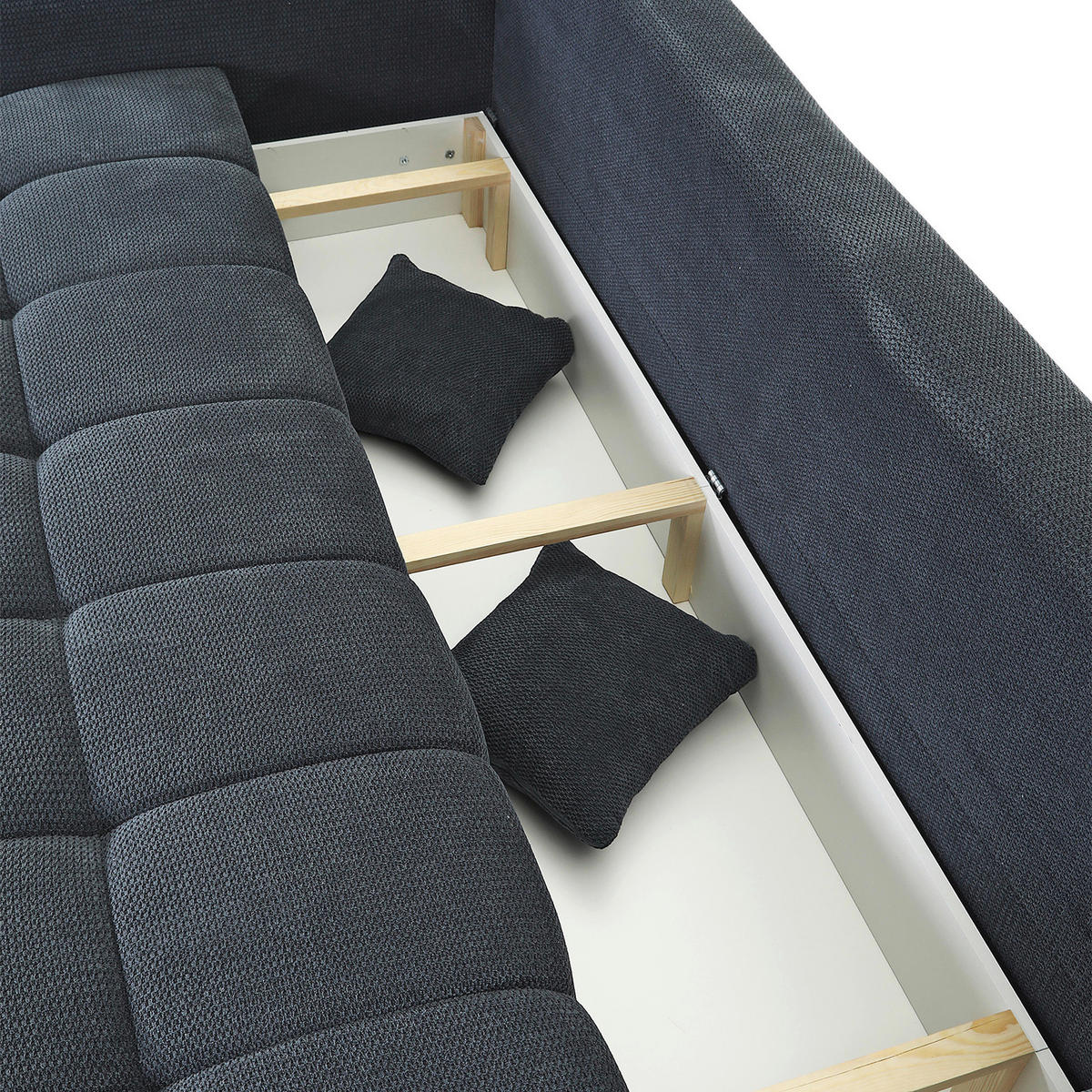SCHLAFSOFA Plüsch Anthrazit  inkl. Zierkissen, Rückenkissen, Bettkasten, Schlaffunktion, Rücken echt, Liegefläche im Originalstoff  - Anthrazit/Schwarz, KONVENTIONELL, Kunststoff/Textil (200/73/105cm) - Carryhome