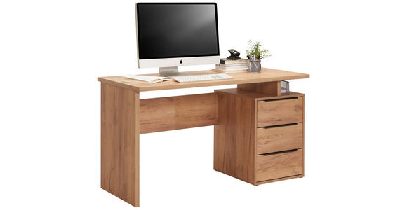 SCHREIBTISCH 138/60/76 cm in Eichefarben - Eichefarben/Schwarz, KONVENTIONELL, Holzwerkstoff/Metall (138/60/76cm) - Venda