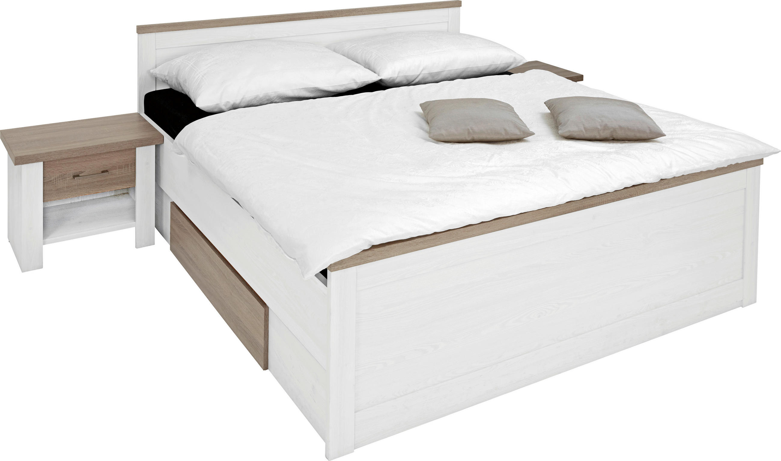 POSTELOVÁ SESTAVA, 180/200 cm - bílá/barvy dubu, Lifestyle, kompozitní dřevo (180/200cm) - Carryhome