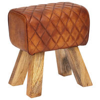 HOCKER Echtleder Braun  - Naturfarben/Braun, MODERN, Leder/Holz (40/48/27cm) - MID.YOU
