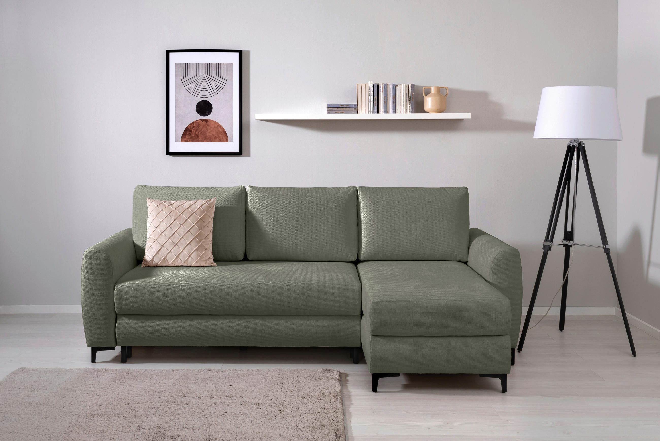 ECKSOFA Moli Grün Mikrofaser  - Schwarz/Grün, Design, Textil/Metall (236/148cm) - MID.YOU