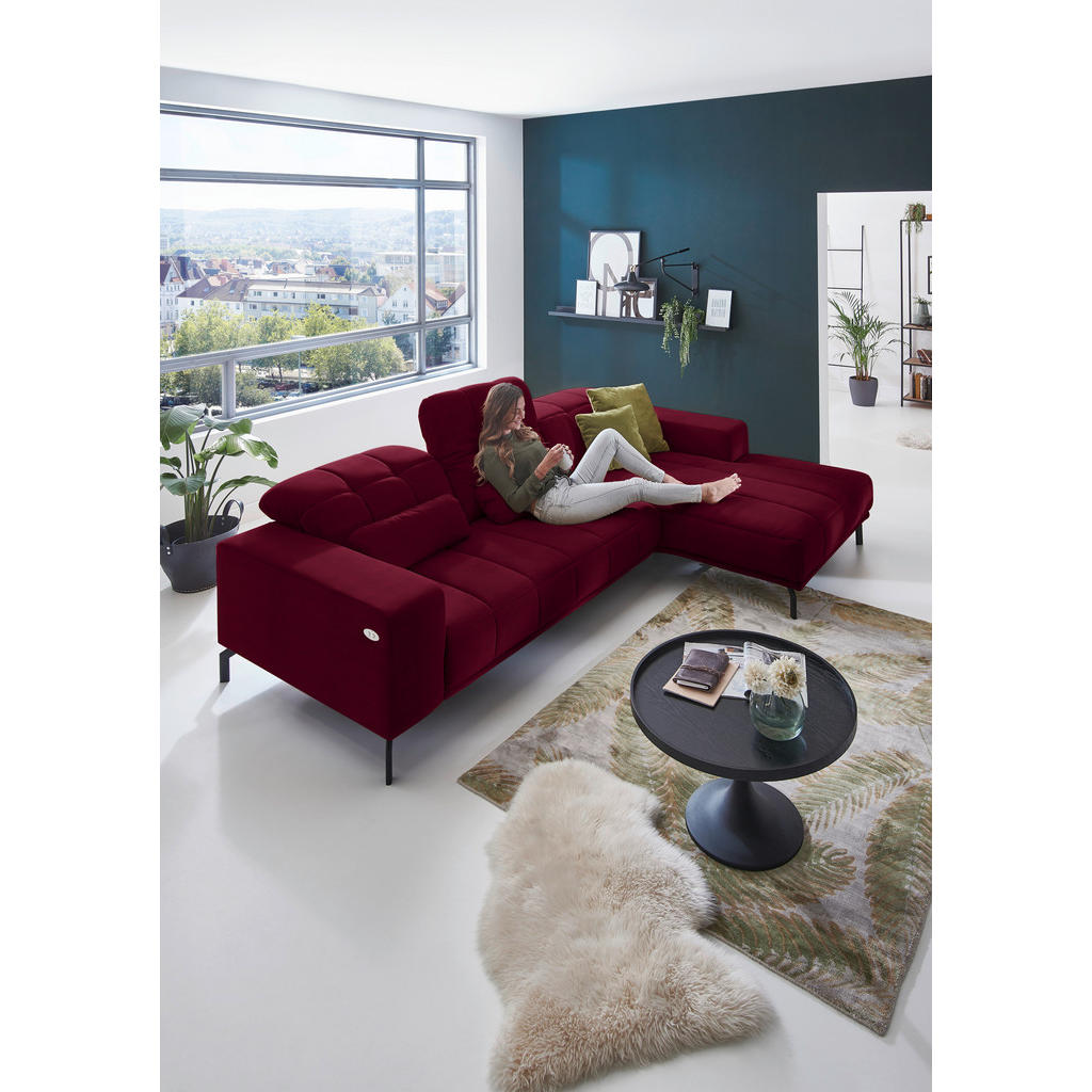 Thumbnail - Beldomo Style Ecksofa, Beere, Textil, 5-Sitzer, Ottomane rechts, L-Form, 293x195 cm, Goldenes M, Stoffauswahl, seitenver...