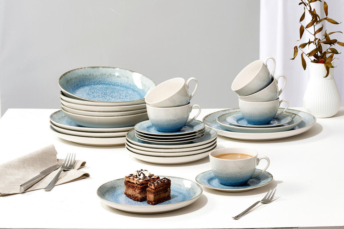 KAFFEESERVICE Blau, Creme Oslo 18-teilig  - Blau/Creme, KONVENTIONELL, Keramik (29/21,5/24cm) - Ritzenhoff Breker